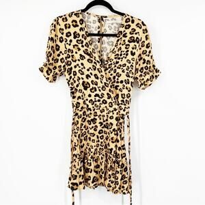 Stillwater Leopard Print Faux Wrap Short Sleeve Dress